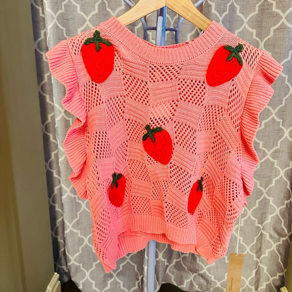 NWT Youth Debut Pink Strawberry Knit Sweater